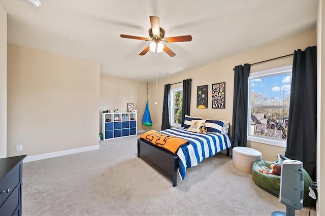 bedroom featuring carpet floors and ceiling fan