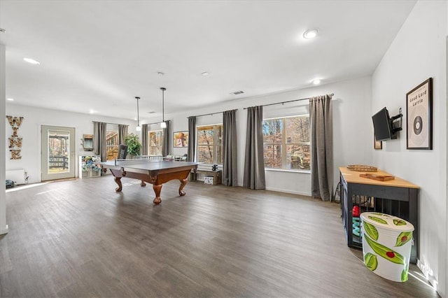 playroom featuring hardwood / wood-style flooring and billiards