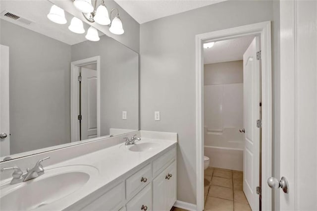 bathroom with toilet, a sink, visible vents, and tile patterned floors