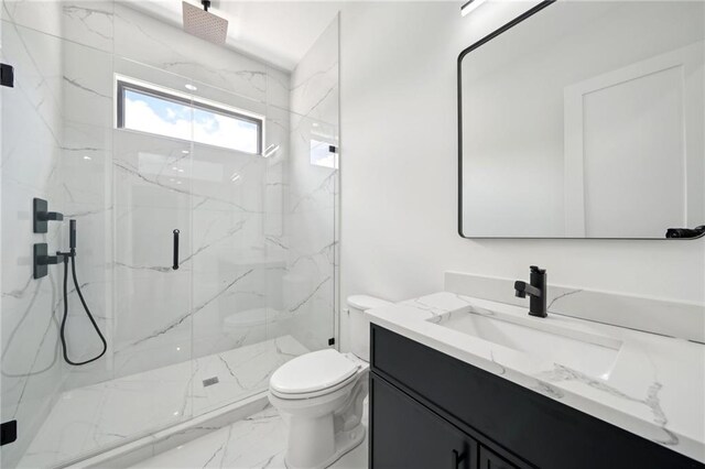 155 Westbrook St, Buford, GA 30518 - full bathroom featuring a marble finish shower, toilet, marble finish floor, and vanity