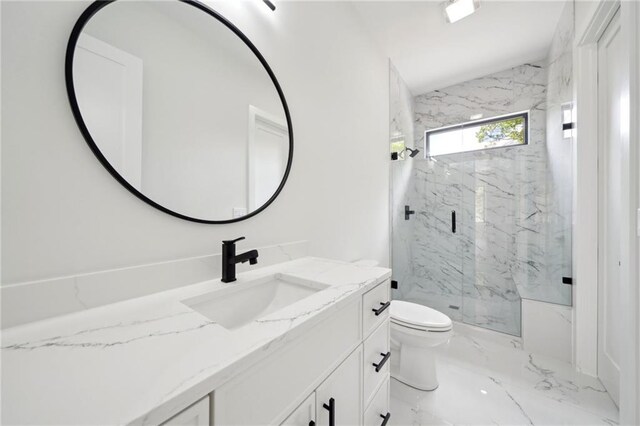 155 Westbrook St, Buford, GA 30518 - bathroom with vanity, marble finish floor, toilet, and a marble finish shower