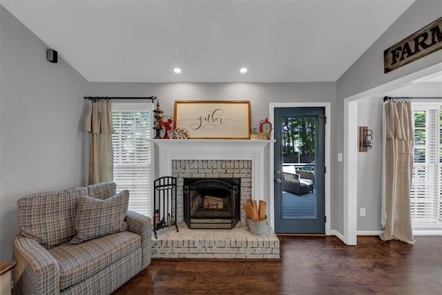 70 Maplewood Ln, Acworth, GA 30101 - living area with wood finished floors, a fireplace, and recessed lighting