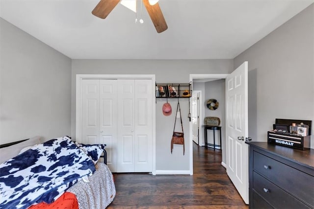 70 Maplewood Ln, Acworth, GA 30101 - bedroom featuring dark wood-type flooring, a closet, and ceiling fan