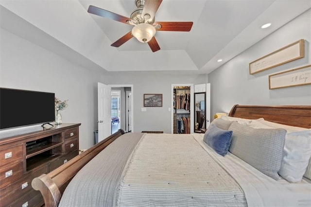 70 Maplewood Ln, Acworth, GA 30101 - bedroom featuring a tray ceiling, recessed lighting, ceiling fan, a spacious closet, and a closet