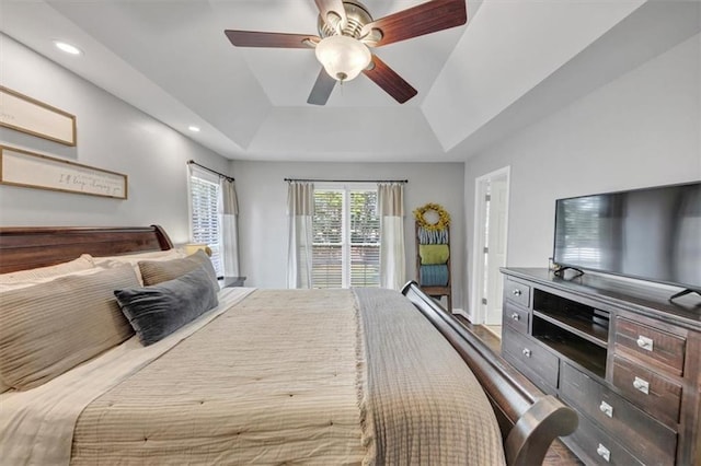 70 Maplewood Ln, Acworth, GA 30101 - bedroom featuring a tray ceiling, recessed lighting, and a ceiling fan