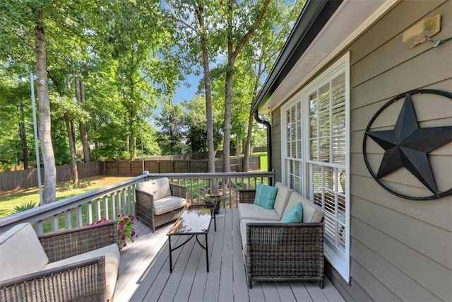 70 Maplewood Ln, Acworth, GA 30101 - wooden terrace with an outdoor living space and a fenced backyard
