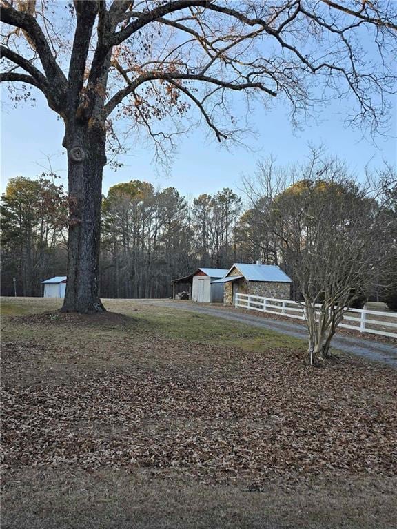 view of yard with a storage unit