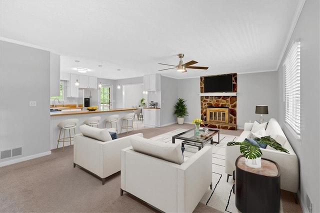 19 Quail Hollow Ct, Dallas, GA 30157 - living room featuring ceiling fan, baseboards, and ornamental molding
