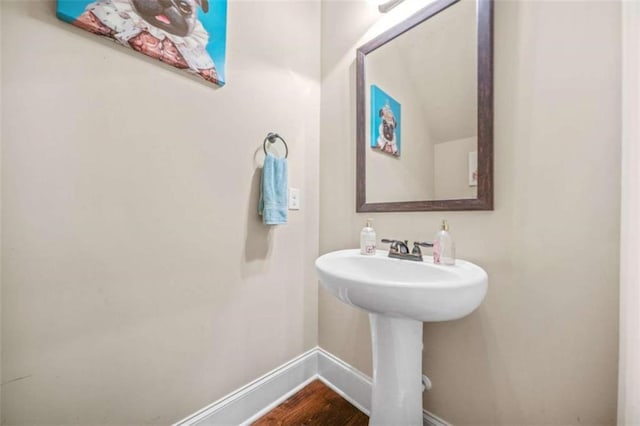 bathroom with hardwood / wood-style floors and sink