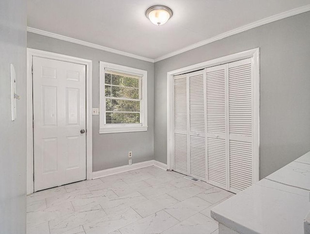 3453 Eisenhower Cir E, Atlanta, GA 30354 - unfurnished dining area with light marble finish floors and ornamental molding