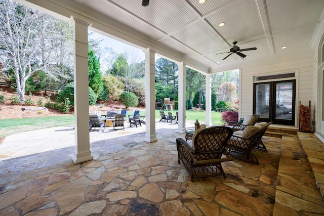 view of patio / terrace featuring an outdoor hangout area and ceiling fan