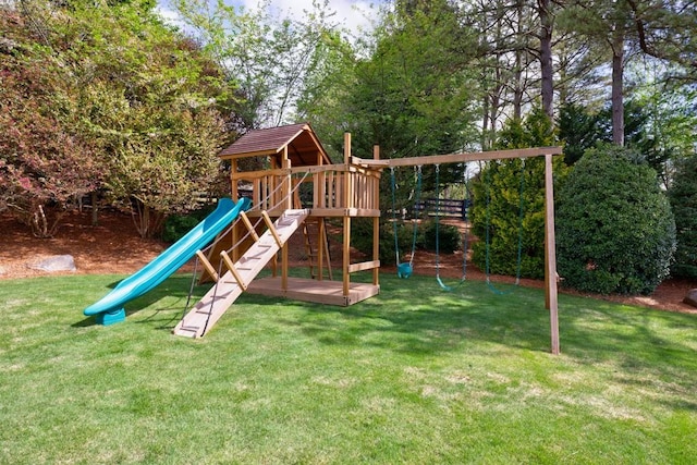 view of play area with a yard