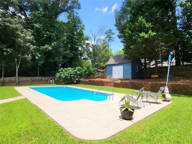 2913 Jordan Forest Trl, Lawrenceville, GA 30044 - view of pool featuring a shed, a fenced backyard, and a patio