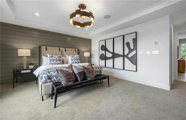 317 Foxglove Way, Mcdonough, GA 30253 - bedroom with carpet floors, a tray ceiling, baseboards, recessed lighting, and crown molding