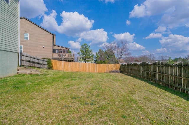 view of yard with a fenced backyard