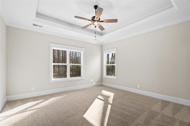 473 Nugget Rd, Carrollton, GA 30117 - empty room with visible vents, a tray ceiling, baseboards, and carpet flooring