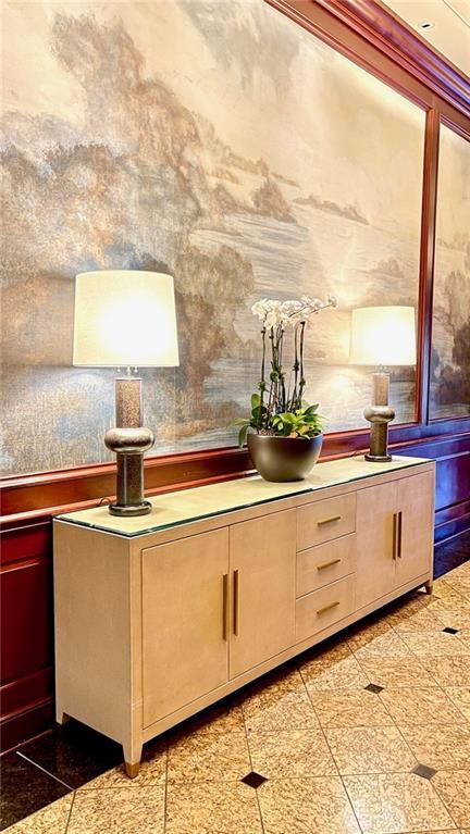 bar with granite finish floor