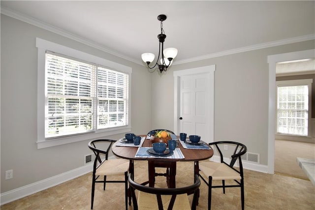 5040 Puritan Dr, Sugar Hill, GA 30518 - dining area featuring crown molding, healthy amount of natural light, and a chandelier