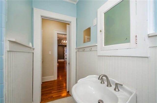 bathroom featuring hardwood / wood-style flooring and sink