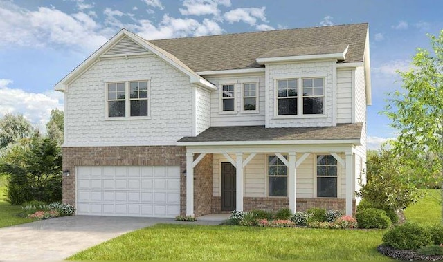 view of front of property with a front lawn and a garage