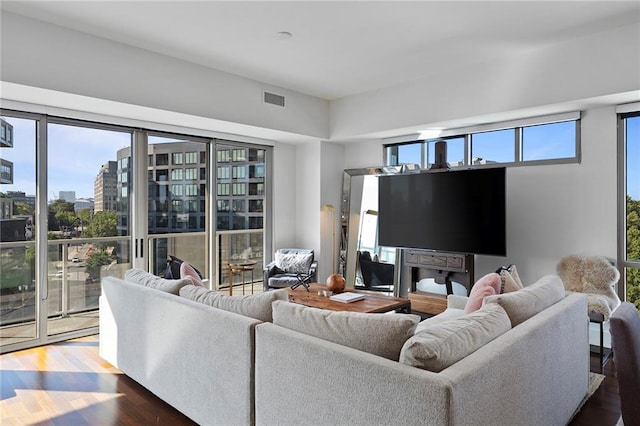 living room with hardwood / wood-style flooring