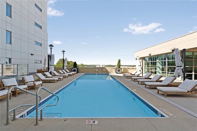 view of pool featuring a patio