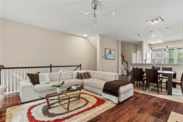 5440 Willow Oak Dr, Norcross, GA 30092 - living area with dark wood-style floors and recessed lighting