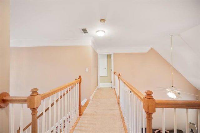 1979 Spivey Village Dr, Jonesboro, GA 30236 - hall featuring an upstairs landing, crown molding, and light colored carpet