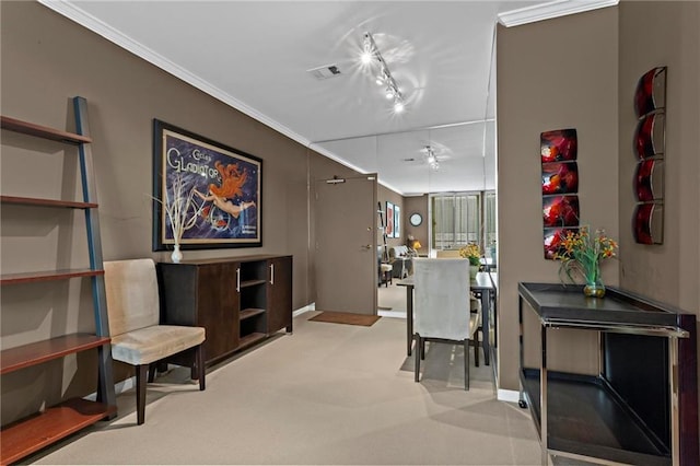 1421 Peachtree St NE Unit 212, Atlanta, GA 30309 - home office with carpet, ornamental molding, baseboards, and a ceiling fan