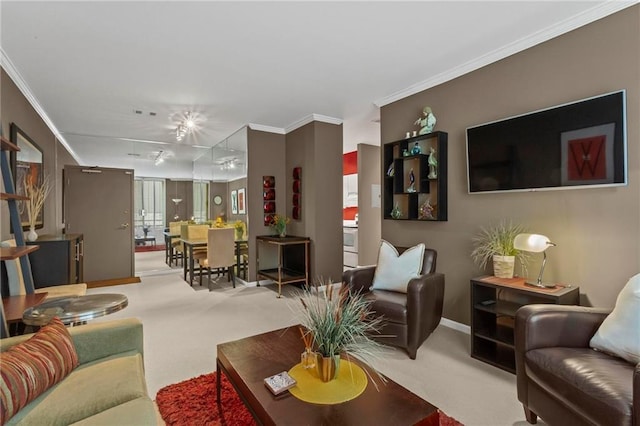 1421 Peachtree St NE Unit 212, Atlanta, GA 30309 - living area with carpet, ornamental molding, and baseboards