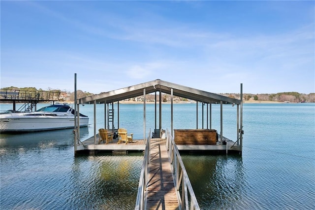 view of dock with a water view