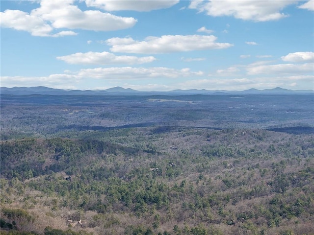 mountain view featuring a wooded view