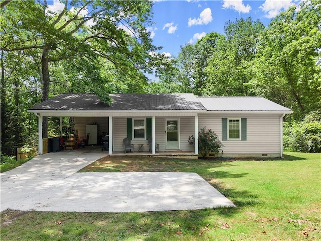 153 Garrison Dr, Cleveland, GA 30528 - single story home with a porch, a front lawn, an attached carport, metal roof, and driveway