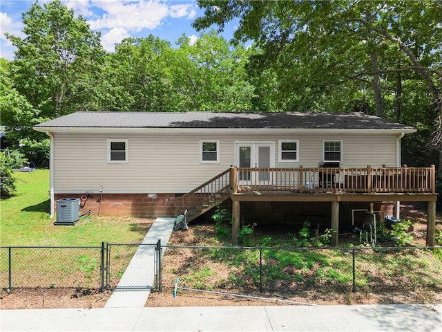 153 Garrison Dr, Cleveland, GA 30528 - view of front of home featuring a gate, a deck, french doors, stairs, and central AC