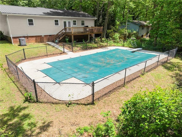 153 Garrison Dr, Cleveland, GA 30528 - view of swimming pool with a deck, a diving board, stairs, and central air condition unit