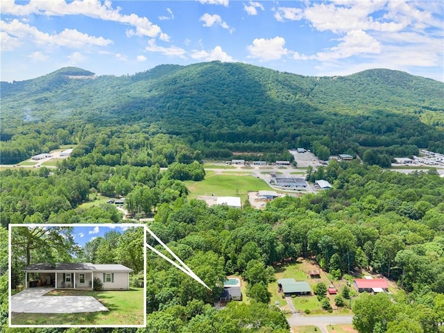 153 Garrison Dr, Cleveland, GA 30528 - view of property location featuring property boundaries highlighted, a heavily wooded area, and a mountainous background