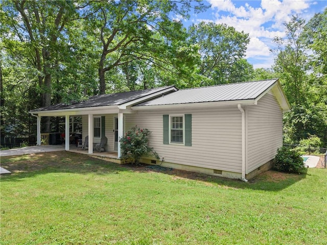 153 Garrison Dr, Cleveland, GA 30528 - view of front of home featuring crawl space, a front lawn, metal roof, and a porch