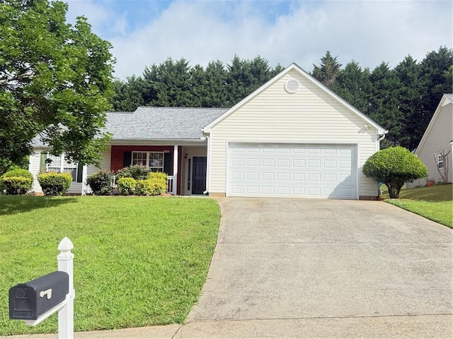 3484 Lynley Mill Ln, Dacula, GA 30019 - ranch-style house featuring a front yard, a garage, and driveway