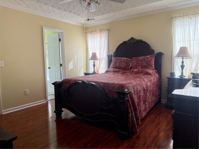 3484 Lynley Mill Ln, Dacula, GA 30019 - bedroom with multiple windows, wood-type flooring, baseboards, a ceiling fan, and ornamental molding