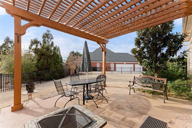 view of patio / terrace featuring outdoor dining space, fence, and a pergola