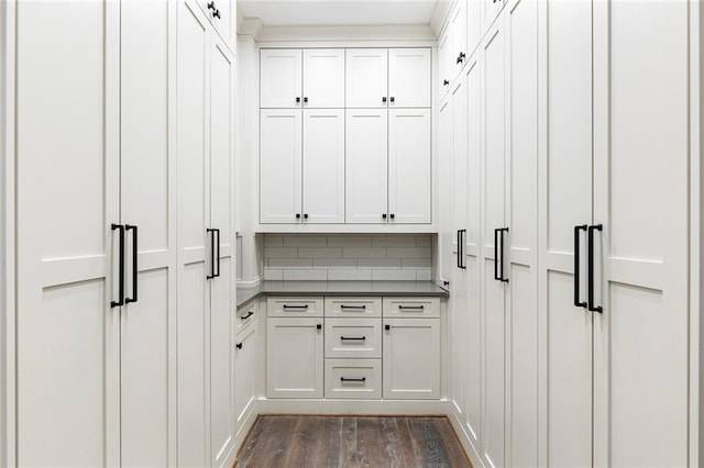 mudroom with dark wood-type flooring