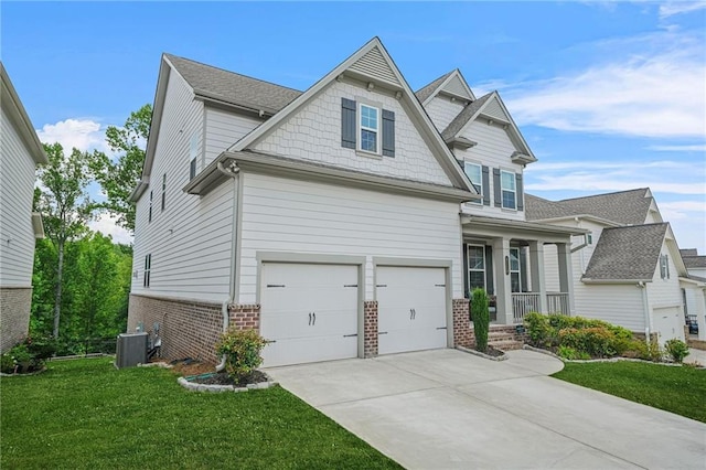 4110 Morgan Elizabeth Way, Cumming, GA 30041 - craftsman inspired home featuring brick siding, driveway, a garage, a front yard, and central AC
