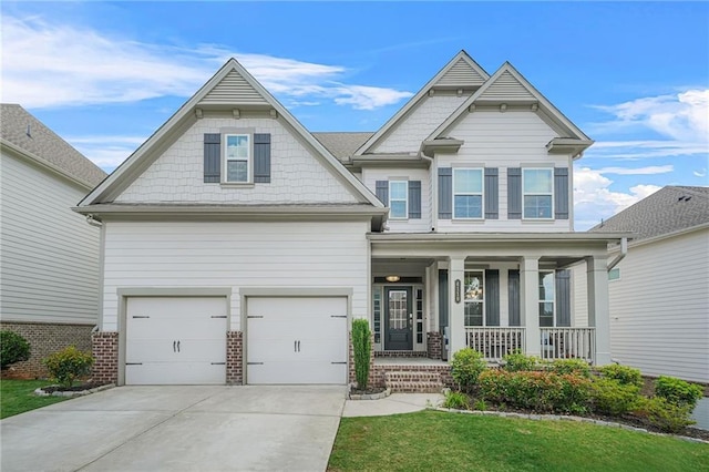 4110 Morgan Elizabeth Way, Cumming, GA 30041 - craftsman-style home with covered porch, a garage, driveway, brick siding, and a front lawn