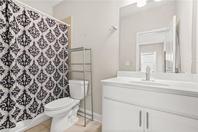 4110 Morgan Elizabeth Way, Cumming, GA 30041 - bathroom featuring toilet, vanity, a shower with shower curtain, and tile patterned flooring