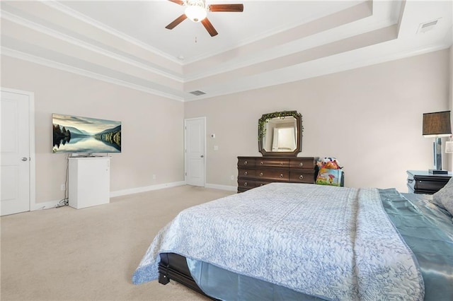 4110 Morgan Elizabeth Way, Cumming, GA 30041 - bedroom featuring a raised ceiling, carpet, crown molding, a ceiling fan, and baseboards