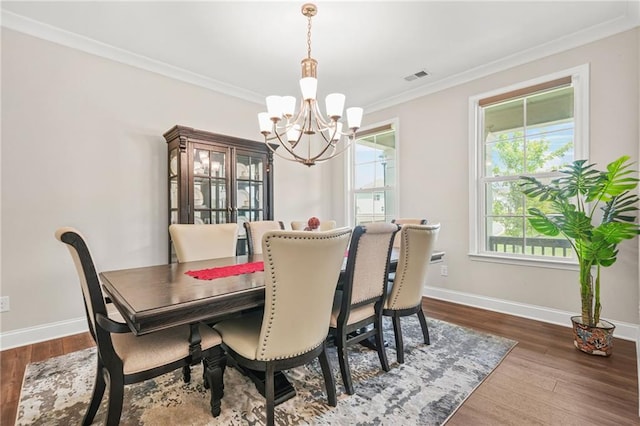 4110 Morgan Elizabeth Way, Cumming, GA 30041 - dining space featuring a chandelier, baseboards, ornamental molding, and wood finished floors