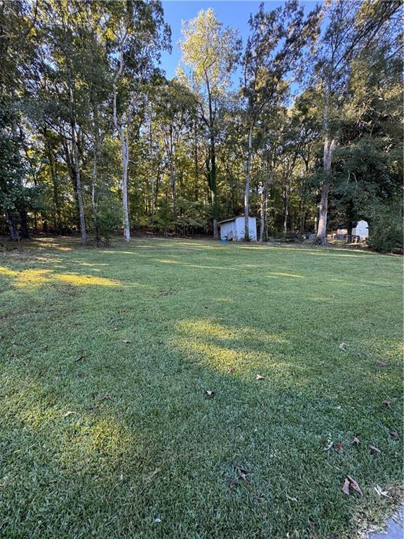 view of yard featuring an outbuilding and a storage shed