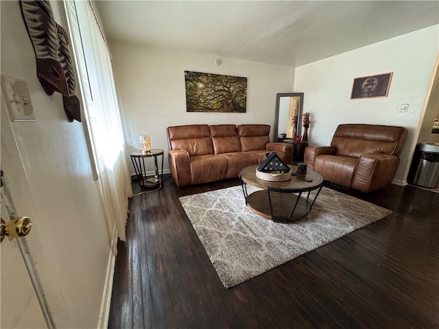 living room with hardwood / wood-style flooring and baseboards