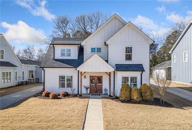 modern inspired farmhouse featuring french doors