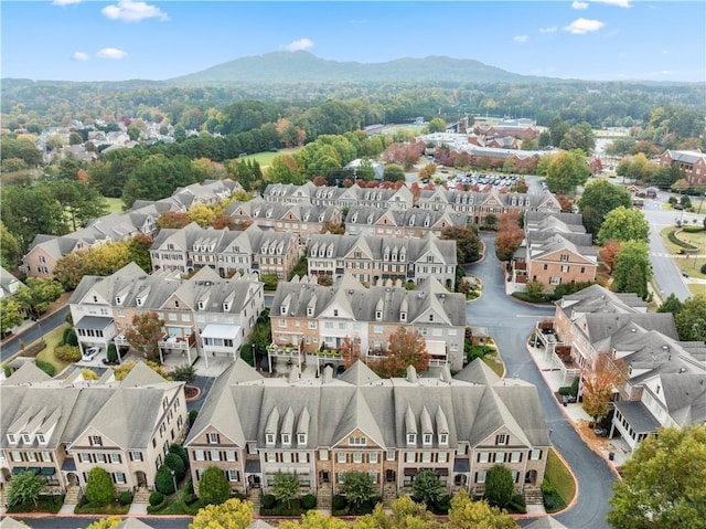 drone / aerial view featuring a mountain view